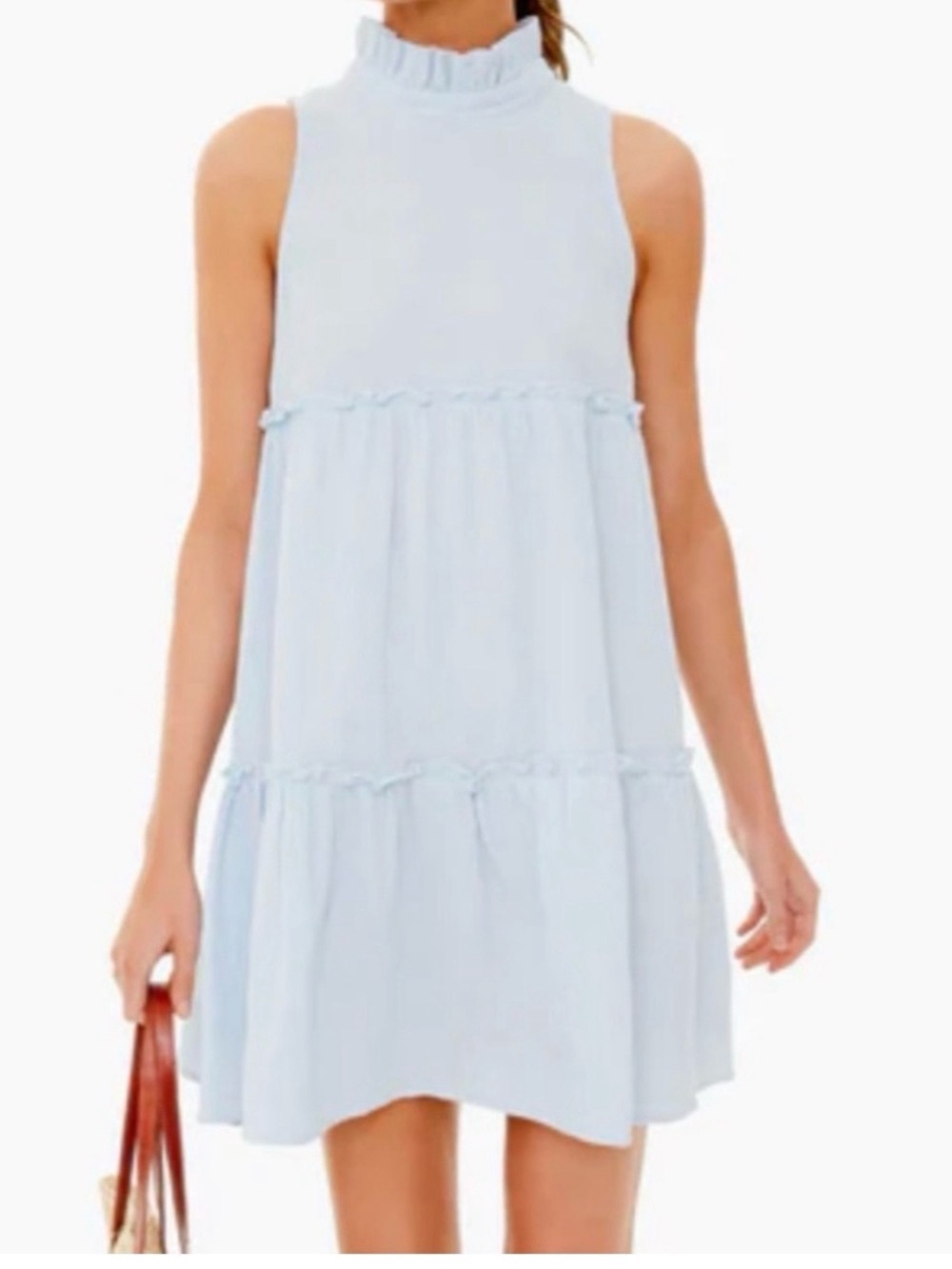 Pomander Place Tiered Mini Dress in light blue Like New